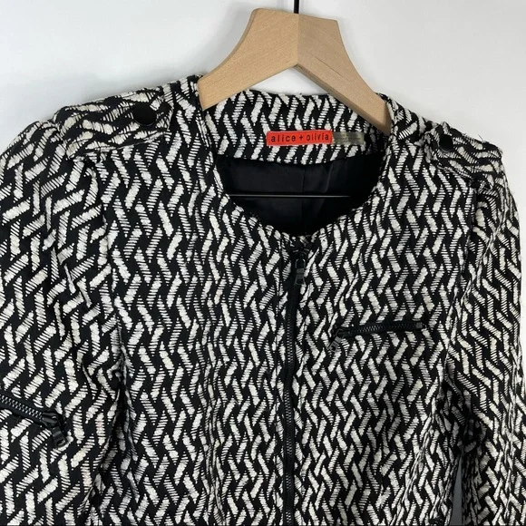 Alice + Olivia Black White Sahara Basket Weave Jacket Shoulder Pads XS - Picture 2 of 6